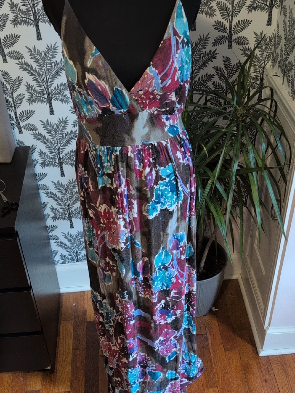Felicity & Coco Teal and Plum Floral V-Neck Maxi Dress